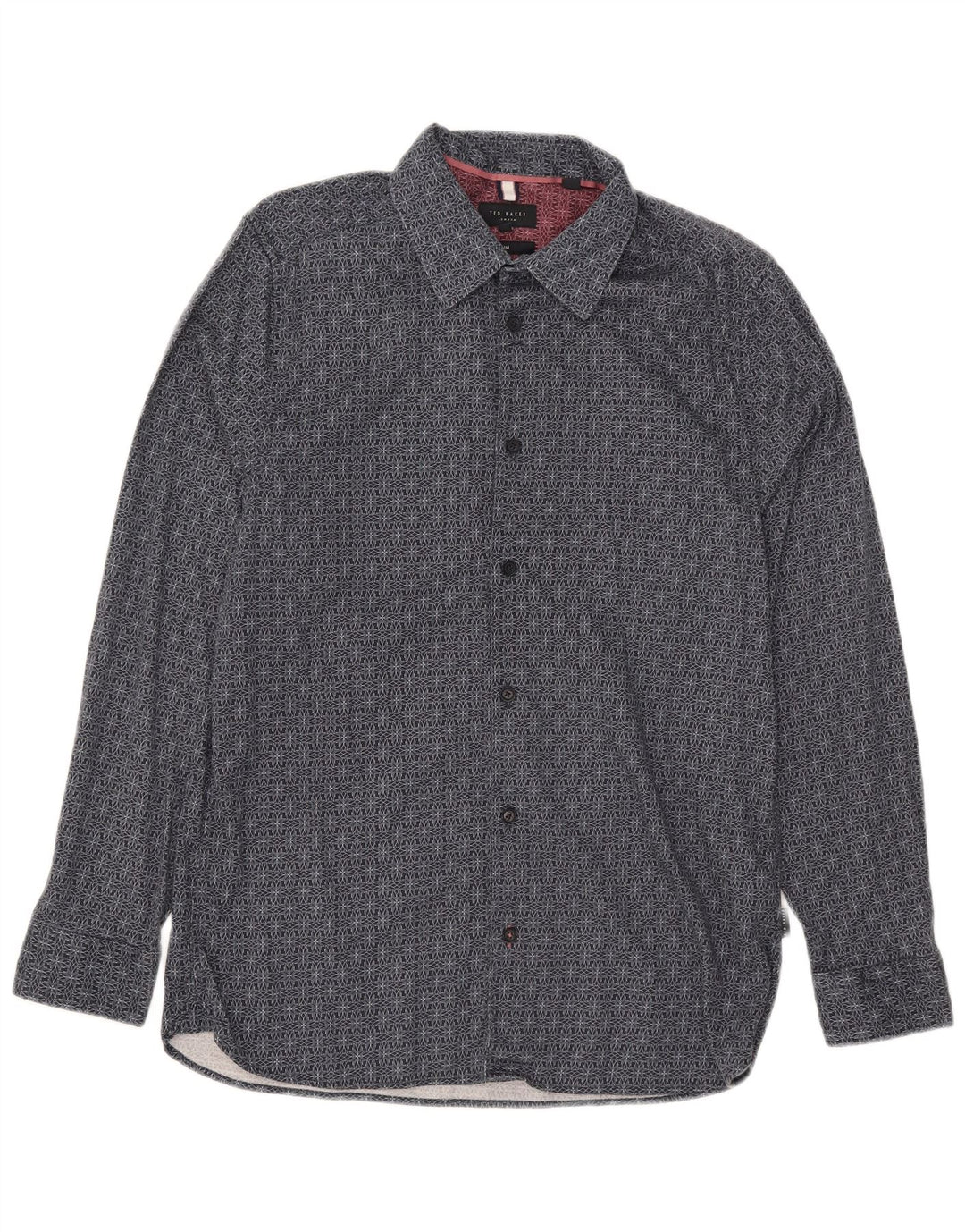 Ted Baker Ανδρικό πουκάμισο Slim Fit Μέγεθος 4 Μεγάλο Navy Blue γεωμετρικό βαμβάκι
