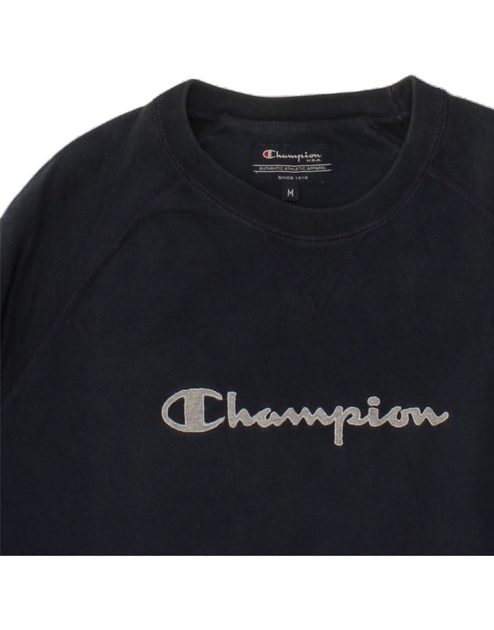 CHAMPION Mens Graphic Sweatshirt Jumper Medium Navy Blue Cotton Vintage Champion and Second-Hand Champion from Messina Hembry 