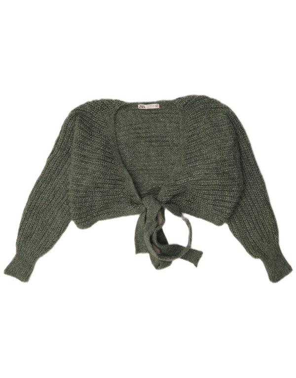 Zara Womens Crop Oversized Bolero Jumper UK 10 Small Green Cotton
