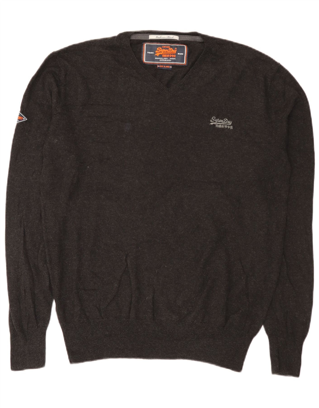 Superdry Ανδρικό πουλόβερ με V λαιμόκοψη XL Γκρι βαμβακερό