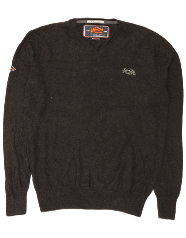 Superdry Ανδρικό πουλόβερ με V λαιμόκοψη XL Γκρι βαμβακερό