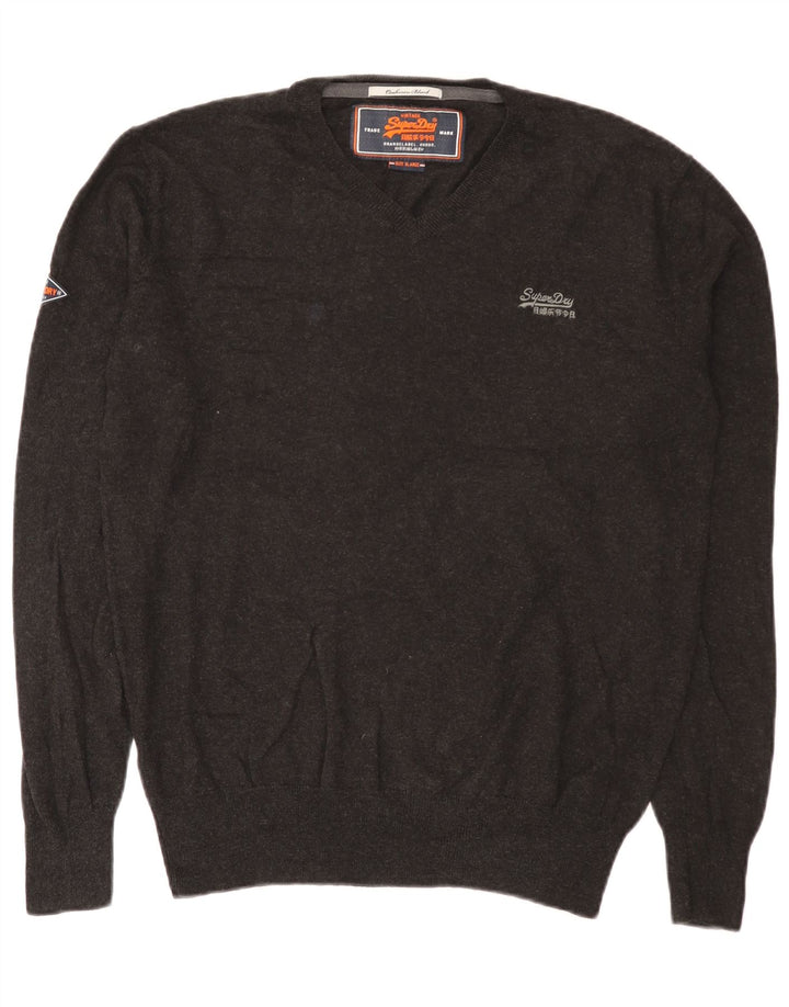 Superdry Ανδρικό πουλόβερ με V λαιμόκοψη XL Γκρι βαμβακερό