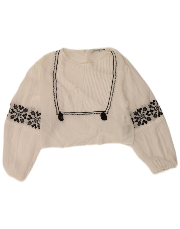 Zara Γυναικεία Μπλούζα Crop Top UK 10 Small White Floral Viscose