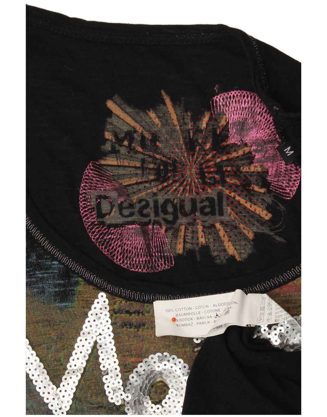 DESIGUAL Γυναικείο Γραφικό Μακρυμάνικο UK 12 Medium Black Designer