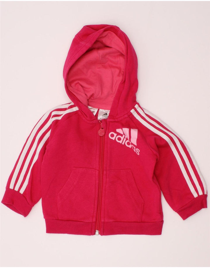 Γραφικό πουλόβερ ADIDAS Baby Girls με κουκούλα 3-6 μηνών ροζ βαμβακερό