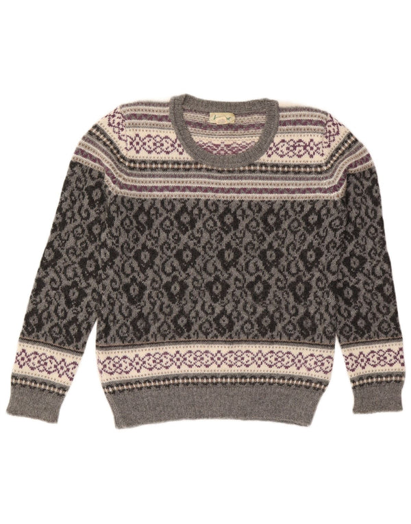 Hess Natur Γυναικείο πουλόβερ με λαιμόκοψη UK 10/12 Medium Grey Fair Isle