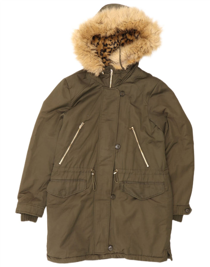 Zara Γυναικείο μπουφάν Parka με κουκούλα UK 14 Medium Khaki Polyester