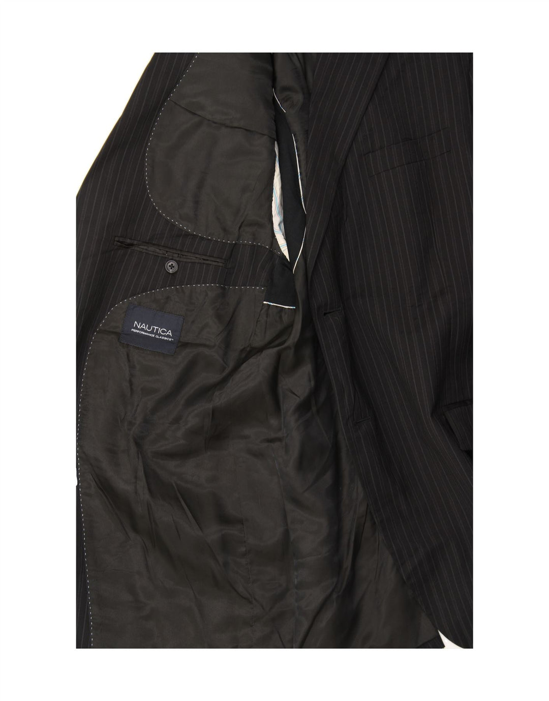 NAUTICA Mens 2 Button Blazer Jacket UK 40 Large Black Pinstripe New Wool Vintage Nautica and Second-Hand Nautica from Messina Hembry 