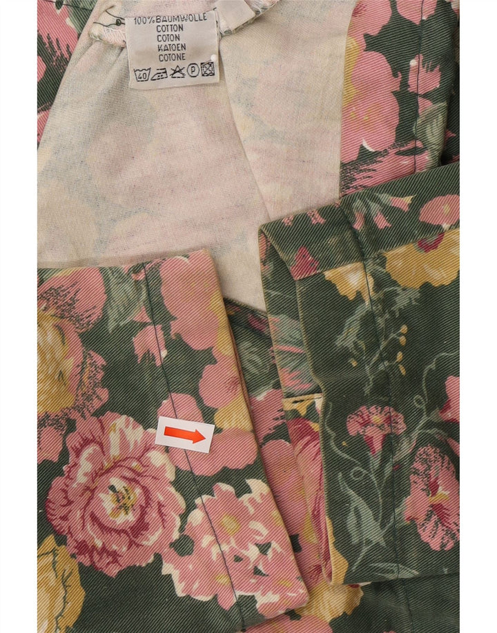 FOREIGNER Womens 5 Button Blazer Jacket UK 14 Large Green Floral Cotton