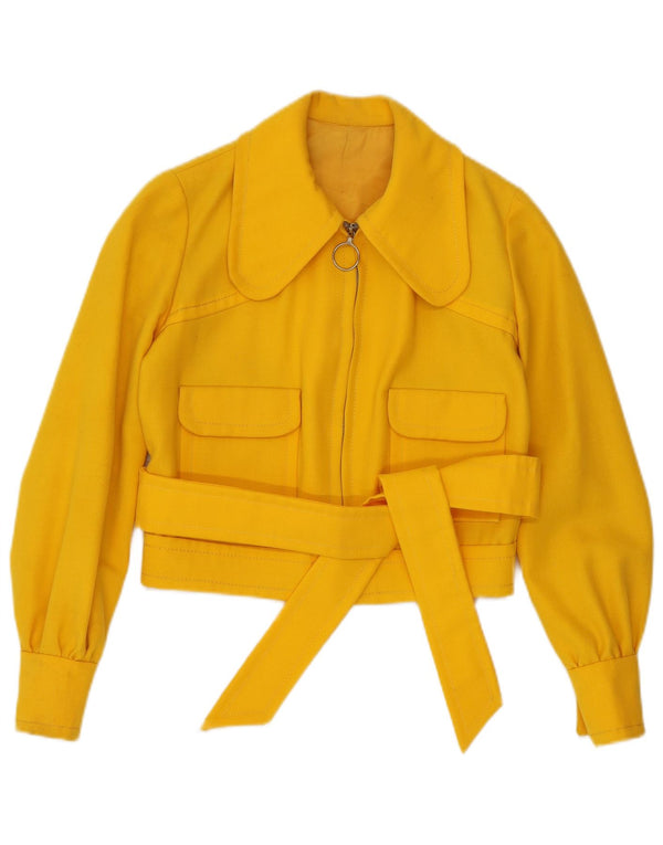 VINTAGE Γυναικείο Crop Bomber Jacket UK 8 Small Yellow