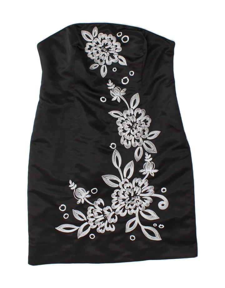 DEBUT Womens Strapless Dress UK 18 XL Black Floral Polyester Vintage Debut and Second-Hand Debut from Messina Hembry 