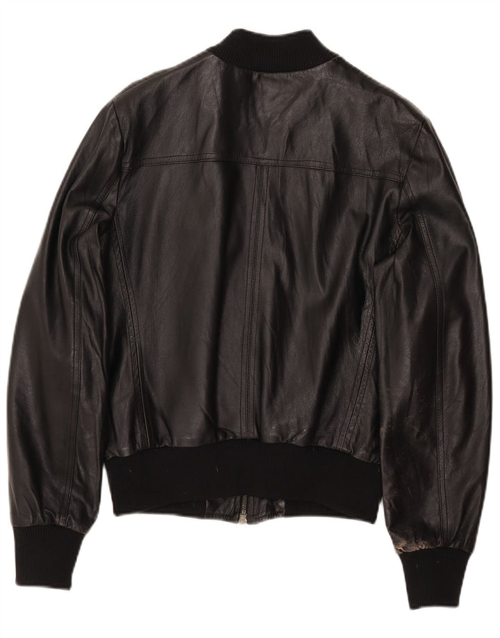 CINTI Γυναικείο Crop Bomber Δερμάτινο Μπουφάν IT 46 Large Μαύρο Δερμάτινο