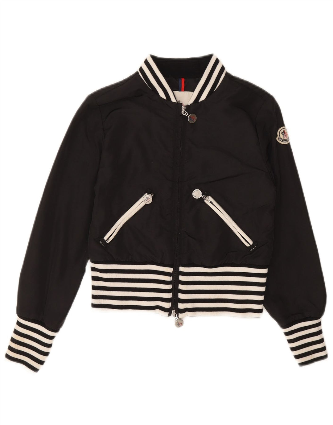 Moncler Girls Crop Bomber Jacket 9-10 Years Μαύρο ριγέ πολυαμίδιο