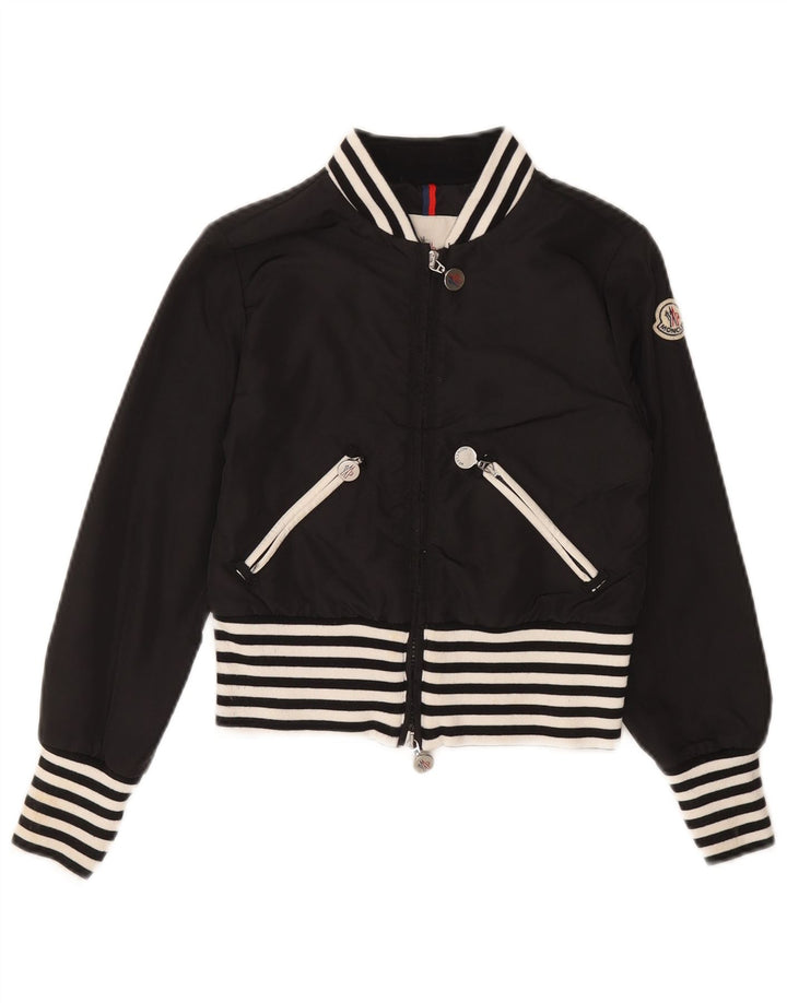 Moncler Girls Crop Bomber Jacket 9-10 Years Μαύρο ριγέ πολυαμίδιο