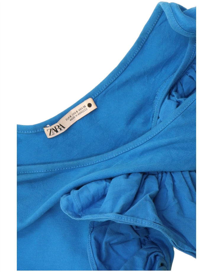 Zara Γυναικείο βολάν με έναν ώμο κορμάκι UK 8 Small μπλε βαμβακερό