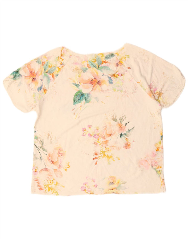 BENETTON Γυναικείο T-Shirt Top UK 16 Large Off White Floral