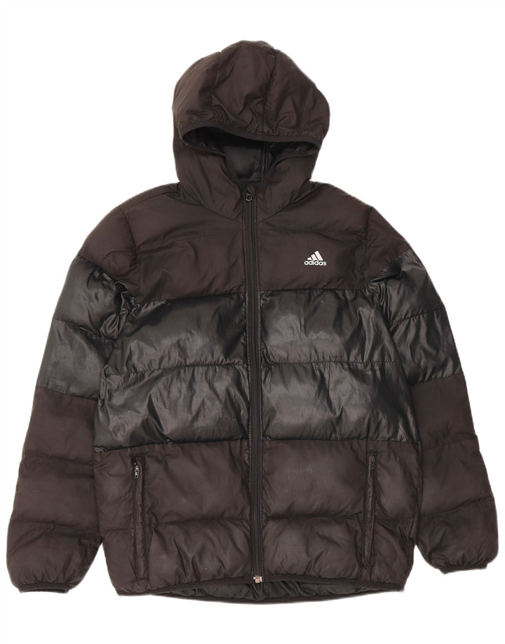 Γυναικείο μπουφάν ADIDAS με κουκούλα UK 16 Large Black Colorblock Πολυεστέρας