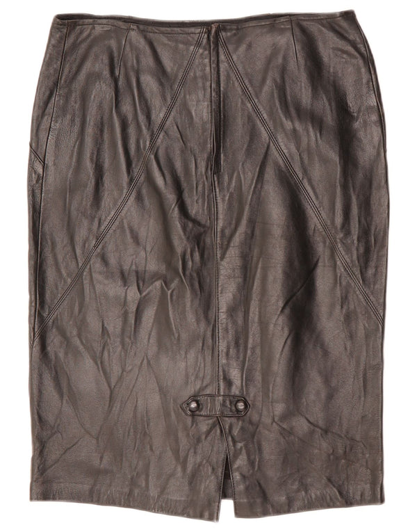 VINTAGE Womens Leather Skirt W32 Large Black