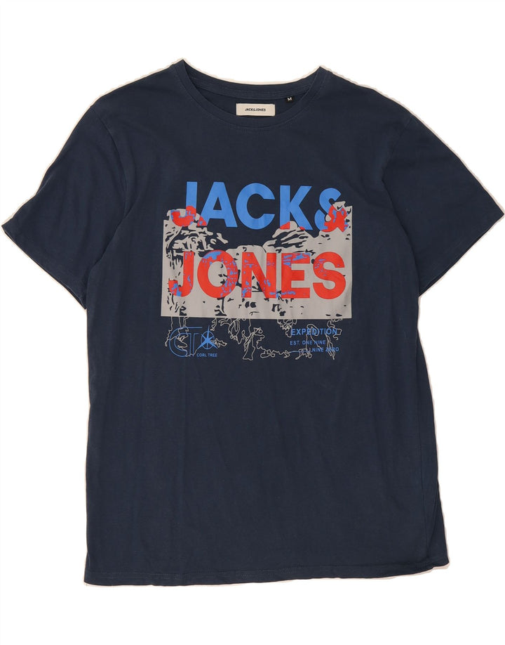 JACK & JONES Mens Graphic T-Shirt Top Medium Navy Blue Cotton Vintage Jack & Jones and Second-Hand Jack & Jones from Messina Hembry 