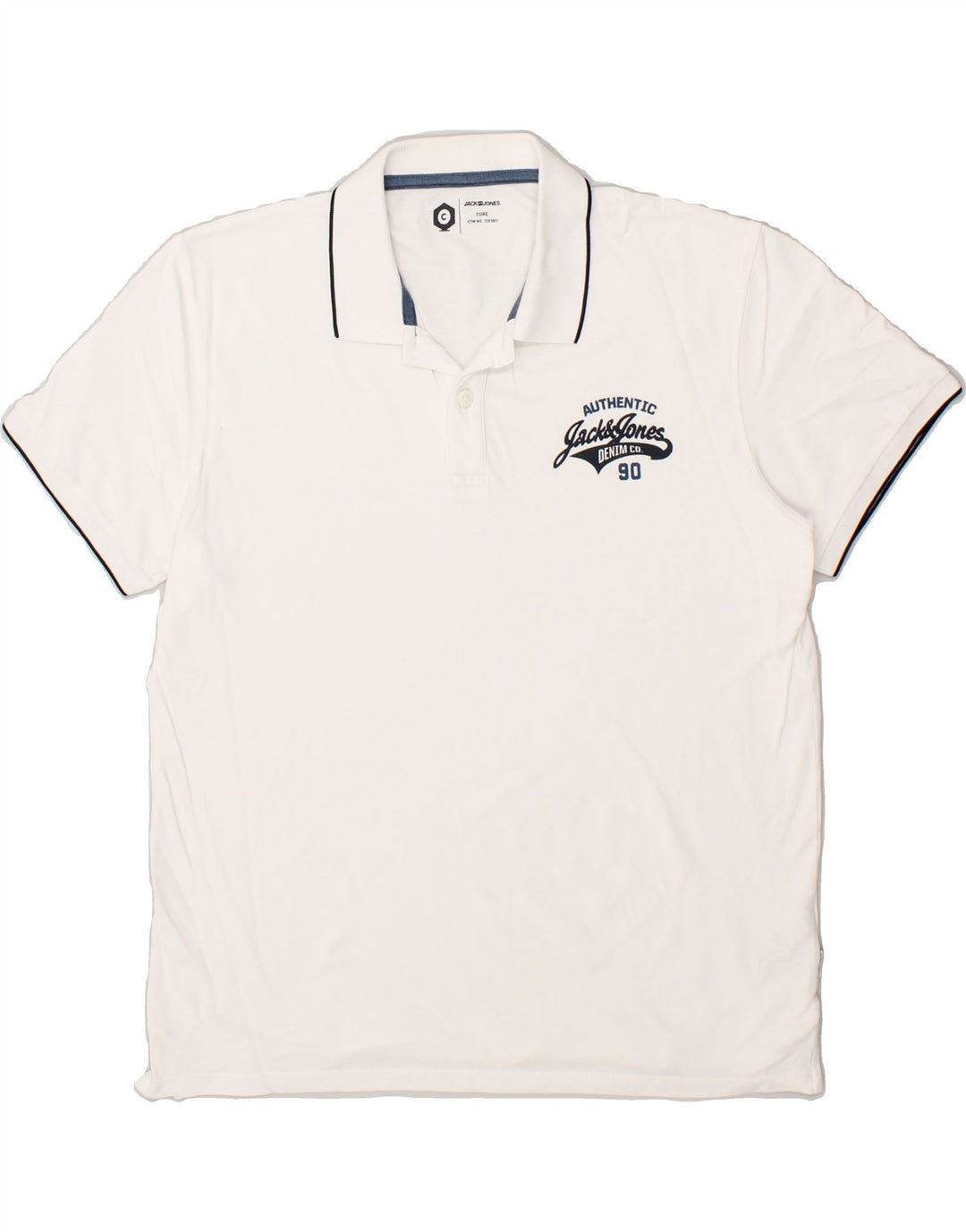 JACK & JONES Mens Core Graphic Polo Shirt XL White Cotton | Vintage Jack & Jones | Thrift | Second-Hand Jack & Jones | Used Clothing | Messina Hembry 