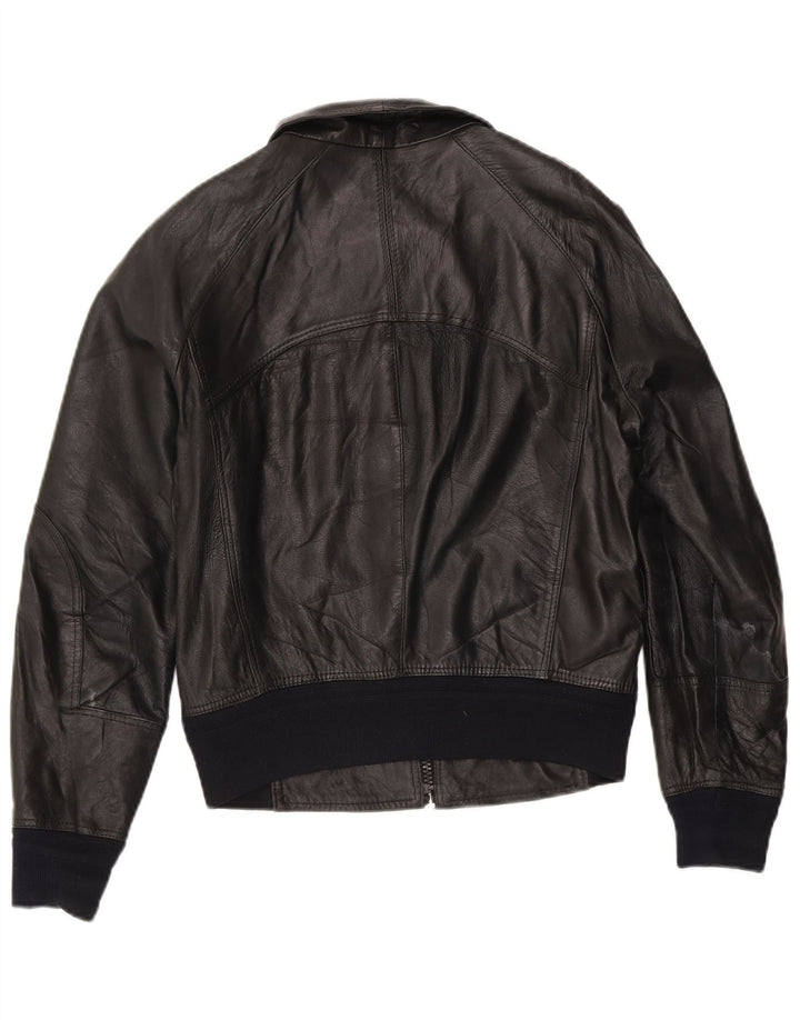 Vintage Γυναικείο Bomber Δερμάτινο Μπουφάν IT 50 XL Μαύρο Δερμάτινο