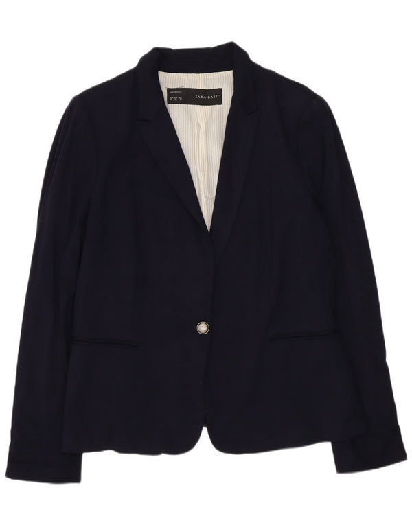 Zara Womens 1 Button Jacket Blazer UK 18 XL Navy Blue Viscose