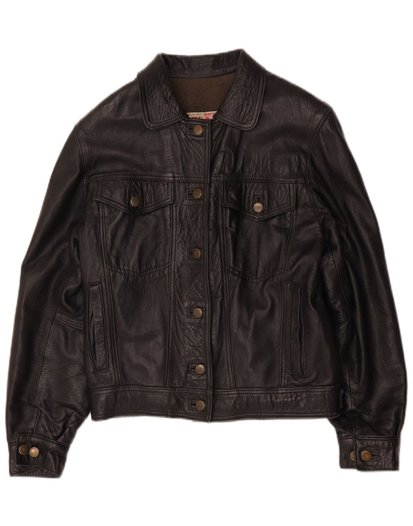 Vintage Γυναικείο Oversized Δερμάτινο Μπουφάν UK 10 Small Black