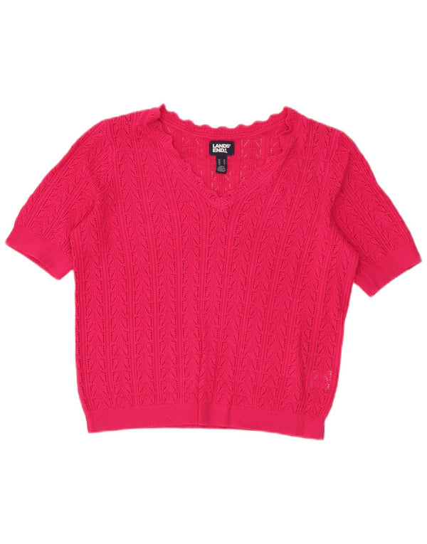 Lands End Γυναικείο Χαλαρό Πουλόβερ με V λαιμόκοψη UK 14 Medium Pink