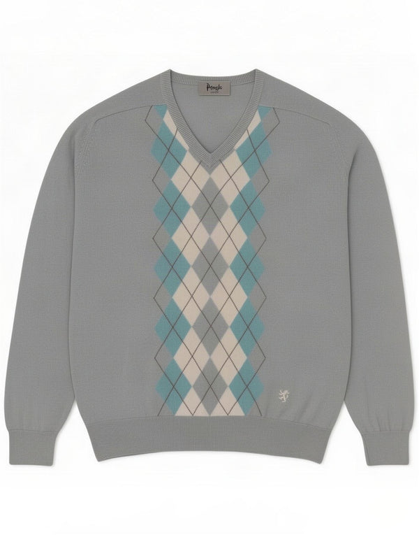 Ανδρικό πουλόβερ Pringle με V λαιμόκοψη XL Μπλε Argyle/Diamond Lambswool