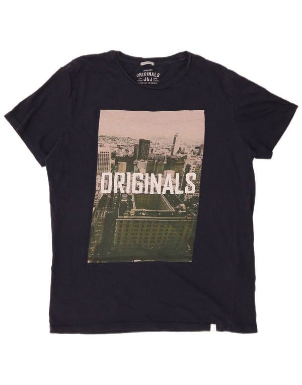 JACK & JONES Ανδρικό γραφικό T-Shirt Top XL Navy Blue Cotton