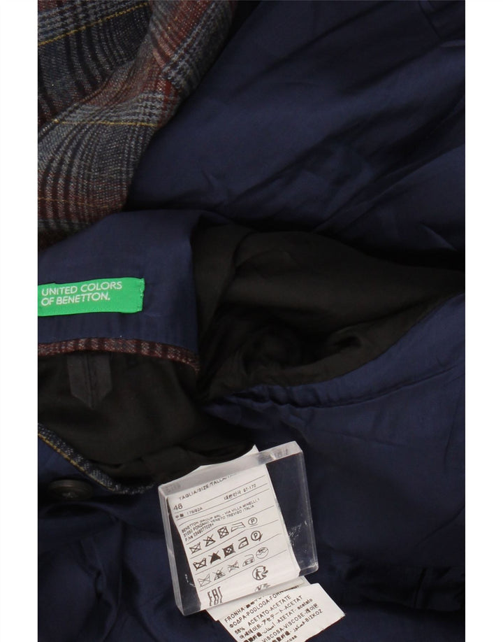 Benetton Ανδρικό σακάκι σακάκι με 2 κουμπιά UK 38 Medium Navy Blue καρό μαλλί