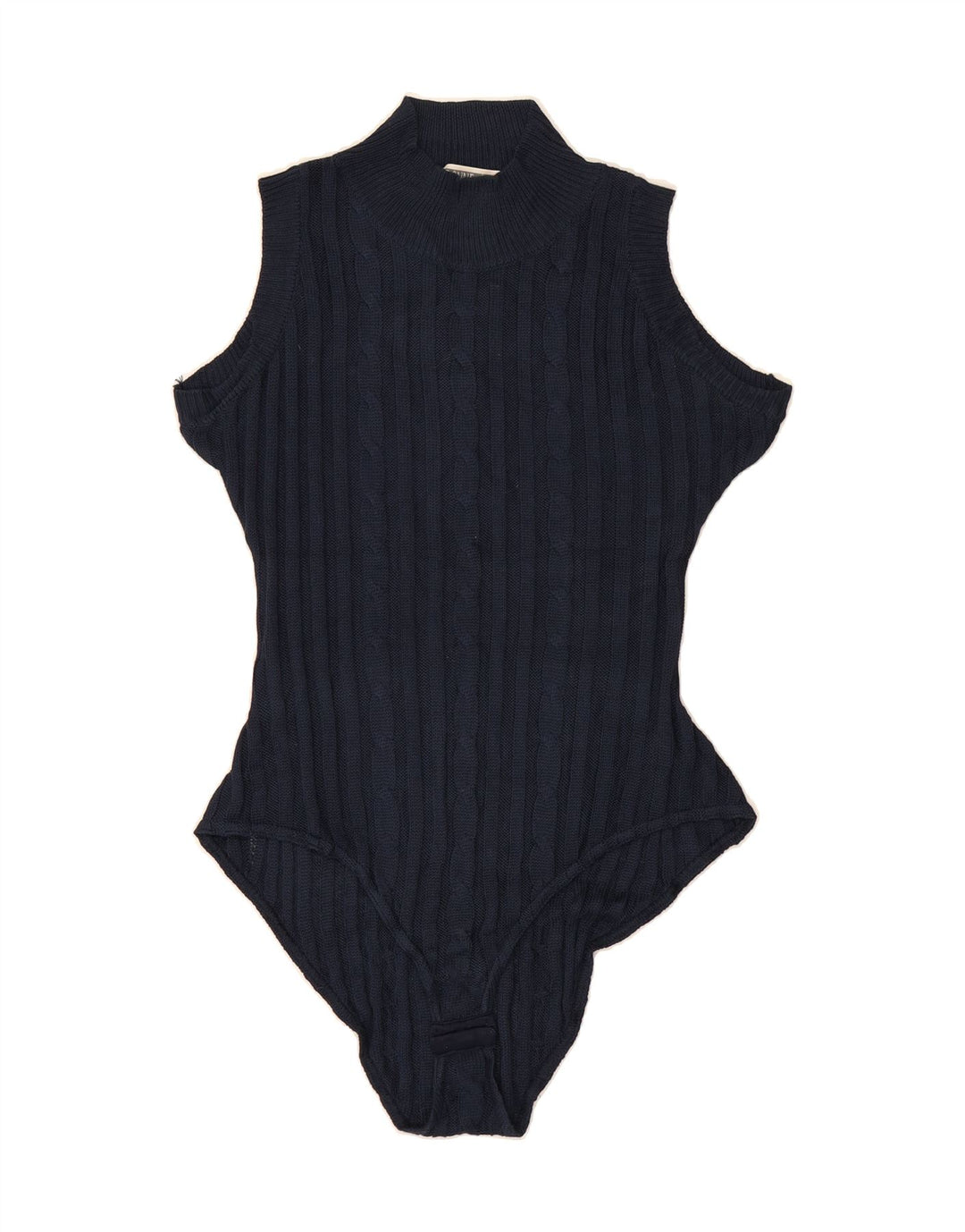 LE DONNE Womens Knit Bodysuit UK 12 Medium Navy Blue Viscose Vintage Le Donne and Second-Hand Le Donne from Messina Hembry 