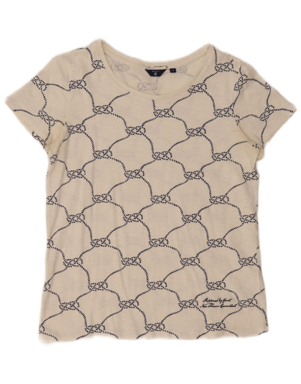 GANT Womens Abstract Pattern T-Shirt Top UK 10 Small White Cotton