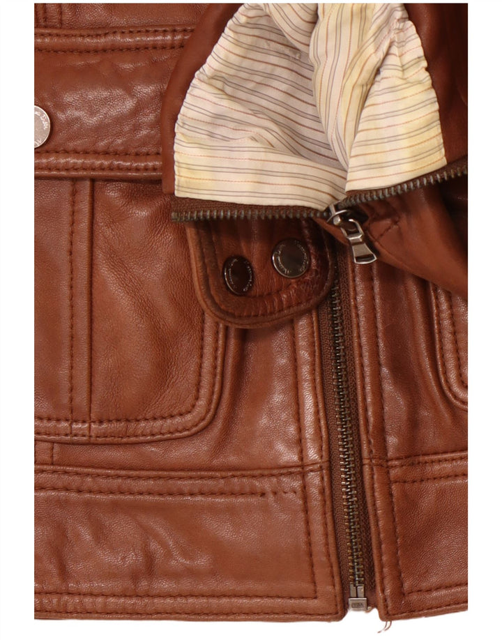 MASSIMO DUTTI Γυναικείο Crop Δερμάτινο Μπουφάν UK 10 Small Brown Sheepskin