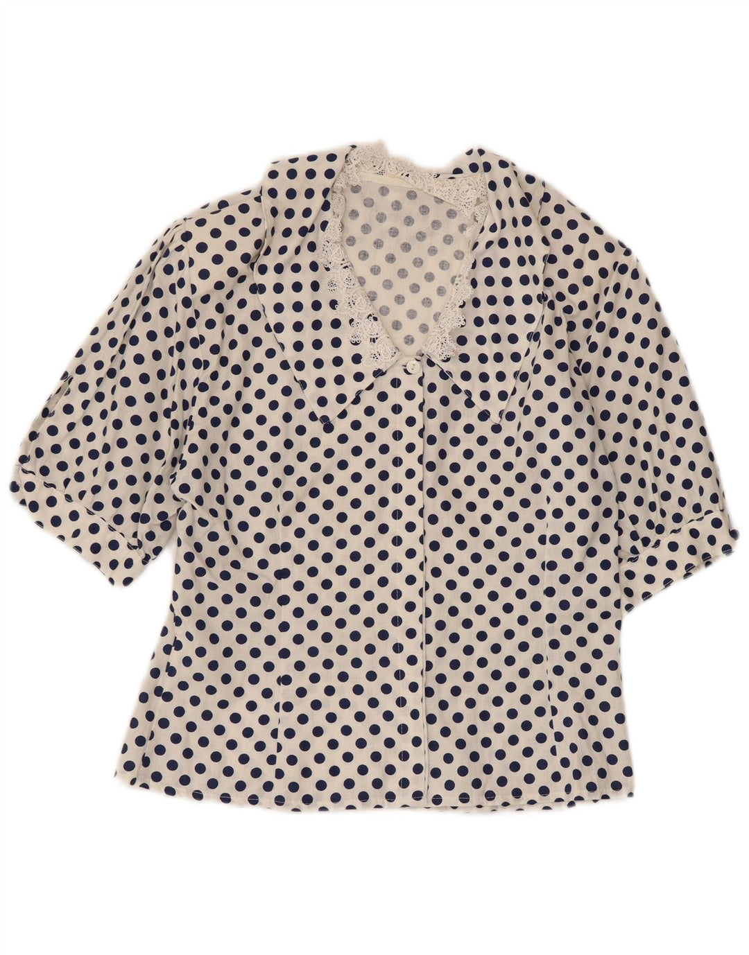 VINTAGE Γυναικείο πουκάμισο 1/2 μανίκι μπλούζα UK 12 μέτριο λευκό πουά