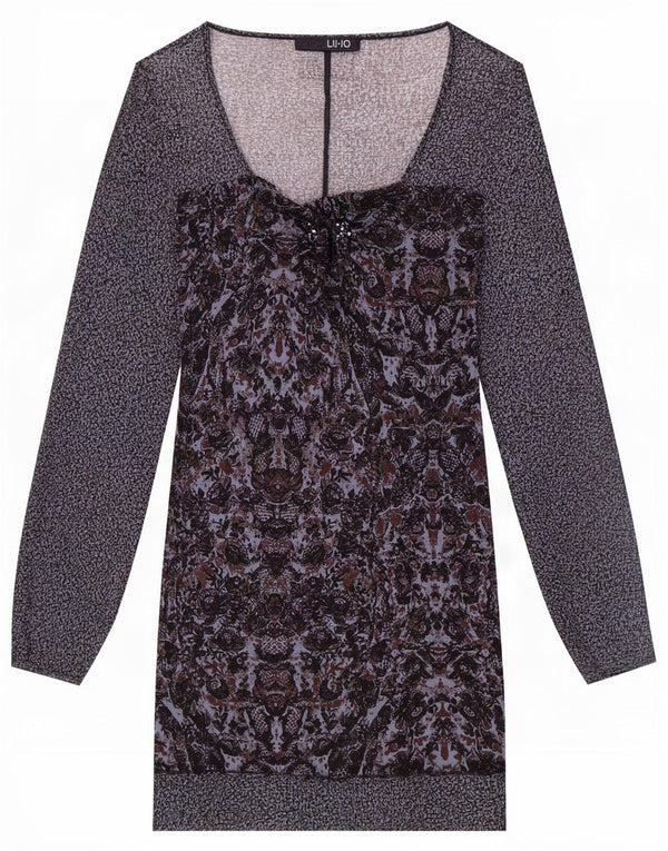 Liu Jo Γυναικείο φόρεμα See Through Long sleeve Sheath UK 4 XS Grey Floral