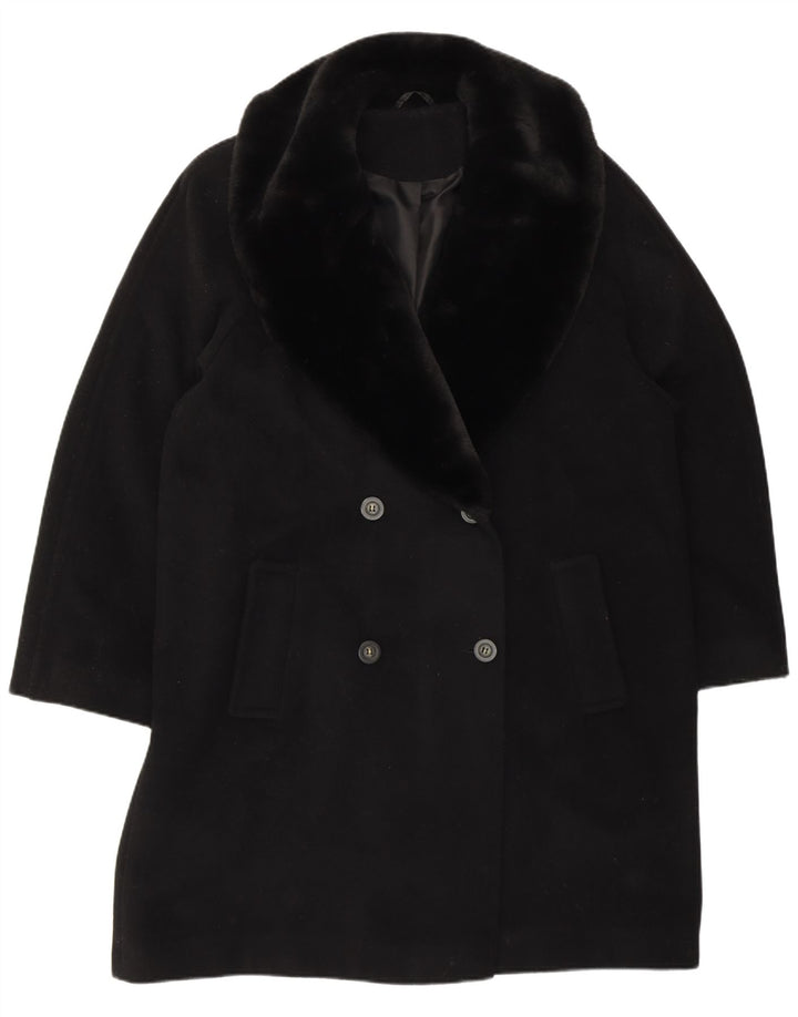 ETAM Womens Oversized Double Breasted Coat UK 14 Medium Black Wool