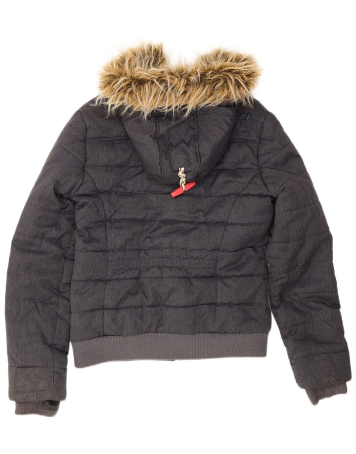 Superdry γυναικείο μπουφάν με κουκούλα UK 12 Medium Navy Blue Polyester