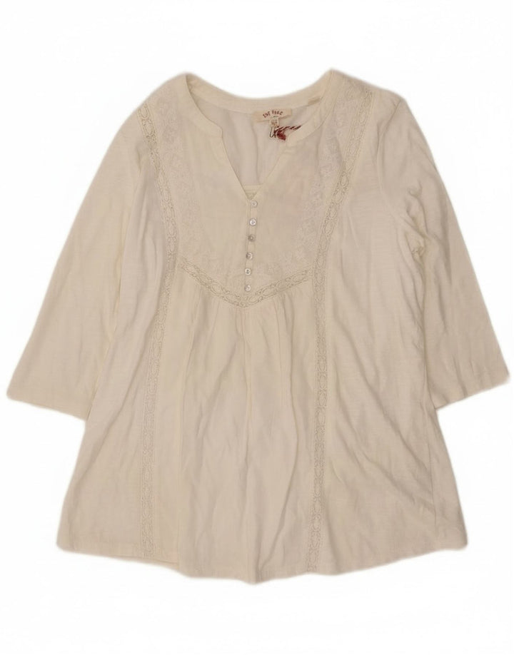 Fat Face Γυναικεία μπλούζα 3/4 μανίκια τοπ UK 12 μεσαία λευκή βαμβακερή