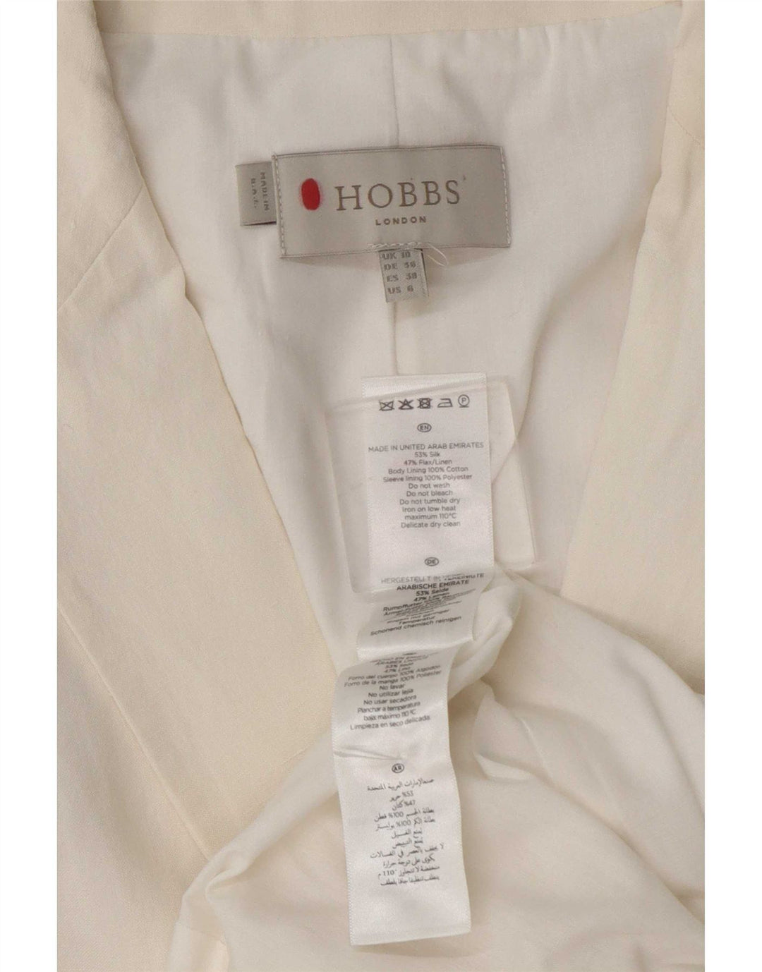 Hobbs Γυναικείο μπλέιζερ 1 κουμπιού μπουφάν UK 10 Small White Silk