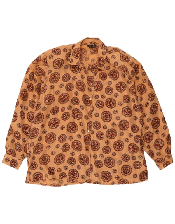 Vintage γυναικείο πουκάμισο oversized μπλούζα UK 16 Μεγάλο πορτοκαλί λουλουδάτο μετάξι