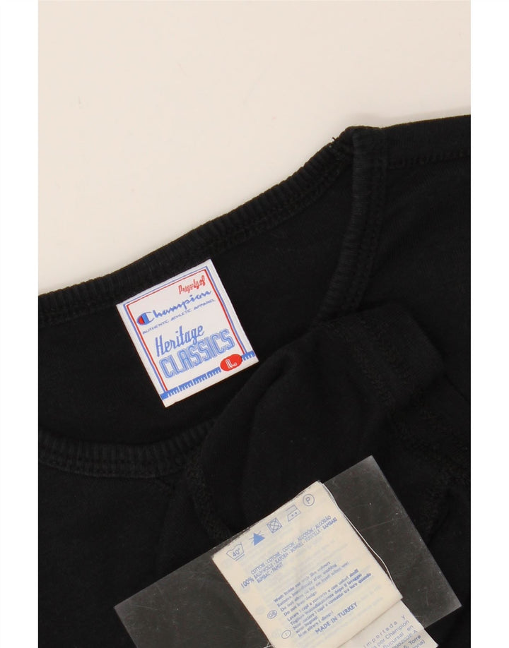 CHAMPION Womens Graphic Top Long Sleeve UK 14 Large Black Vintage Champion and Second-Hand Champion from Messina Hembry 