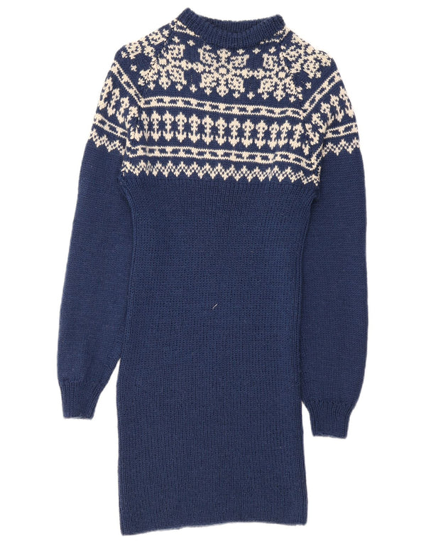 Vintage γυναικείο μακρυμάνικο φόρεμα UK 10 Small Blue Fair Isle