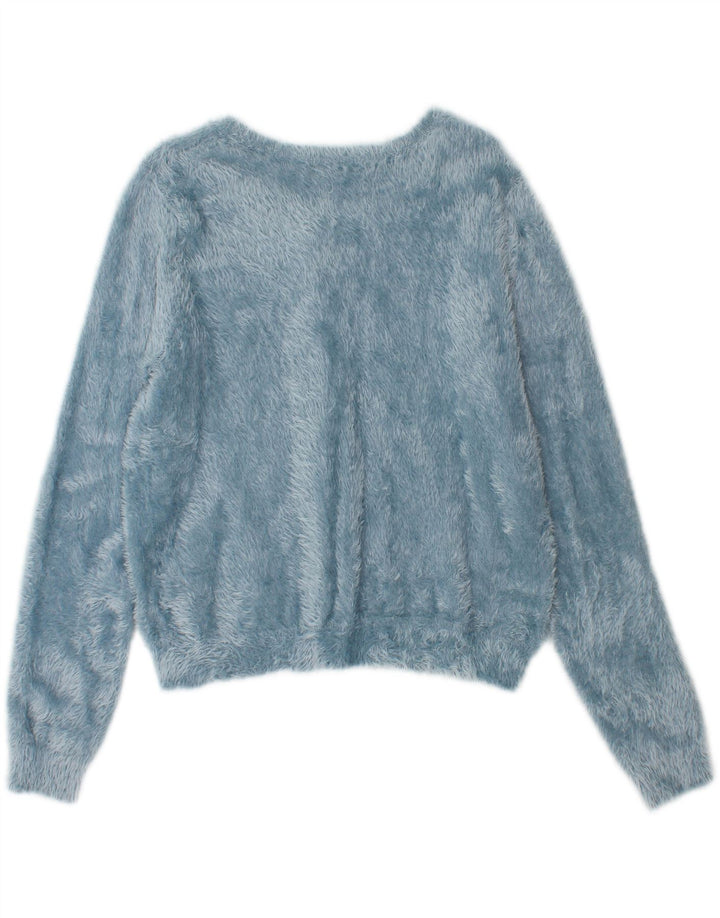 MARKS & SPENCER Womens Fleece Cardigan Sweater UK 14 Medium Blue Polyamide Vintage Marks & Spencer and Second-Hand Marks & Spencer from Messina Hembry 
