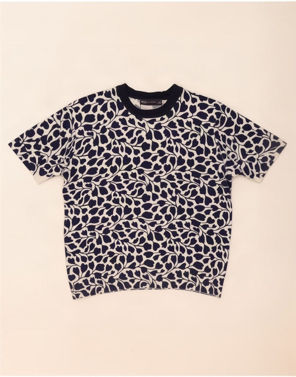 Marks & Spencer Womens Short Sleeve Blouse Top UK 10 Small Navy Blue Floral