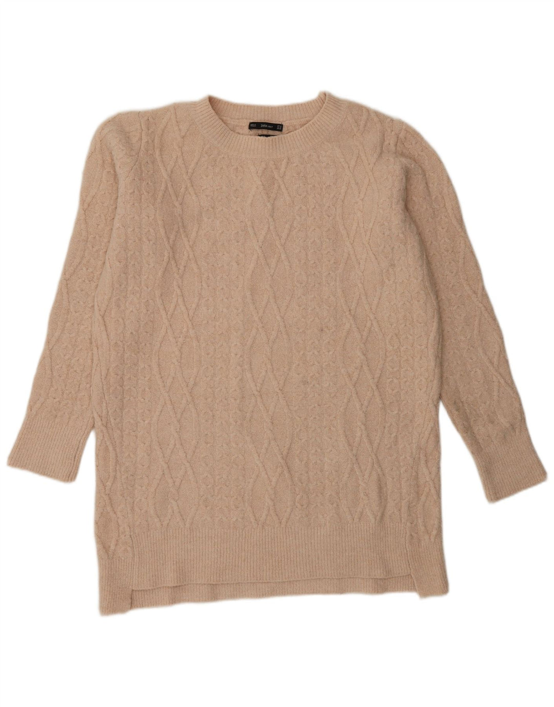 Zara Γυναικείο πουλόβερ Longline Crew Neck Jumper UK 14 Medium Beige