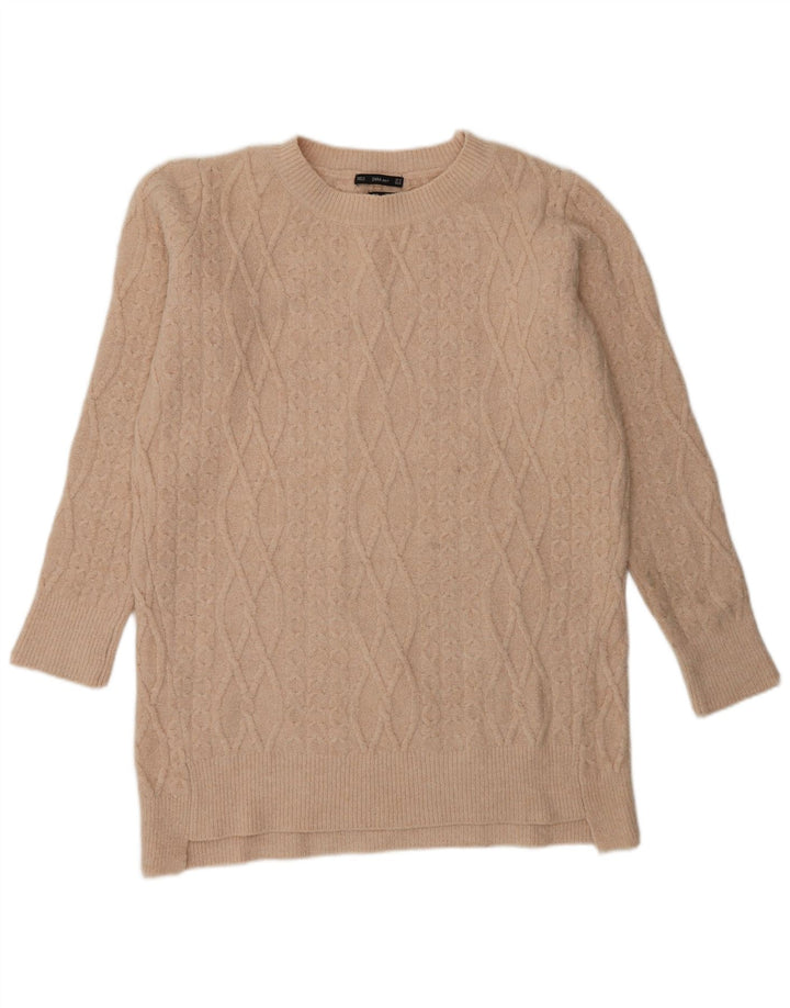 Zara Γυναικείο πουλόβερ Longline Crew Neck Jumper UK 14 Medium Beige