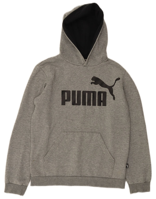 PUMA Boys Graphic Hoodie Jumper 13-14 Years Grey Cotton