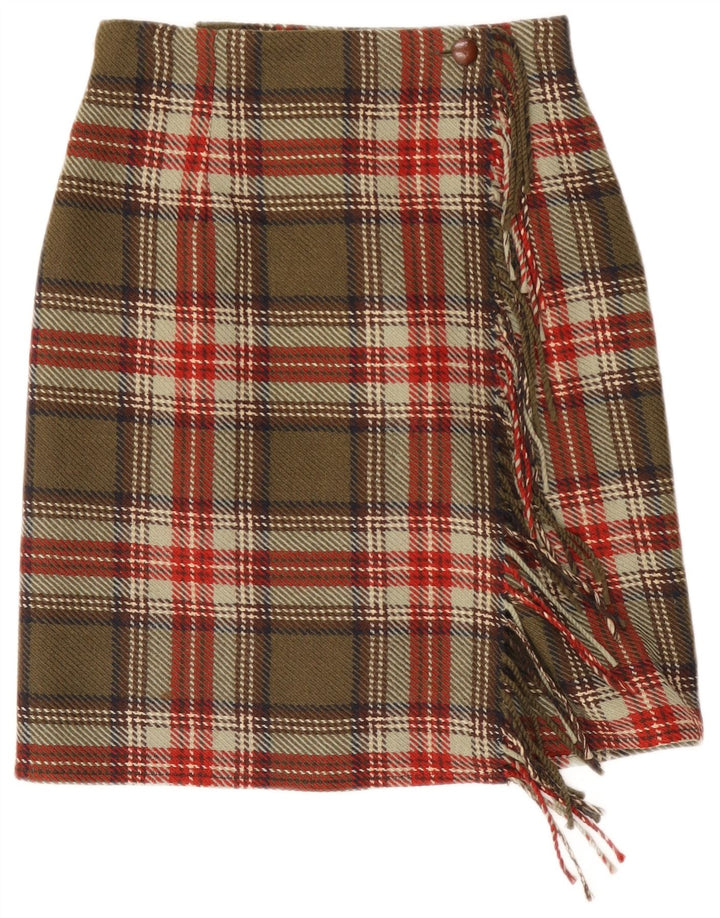 Daniel Hechter Γυναικεία Wrap Φούστα UK 10 Small W27 Khaki καρό μαλλί