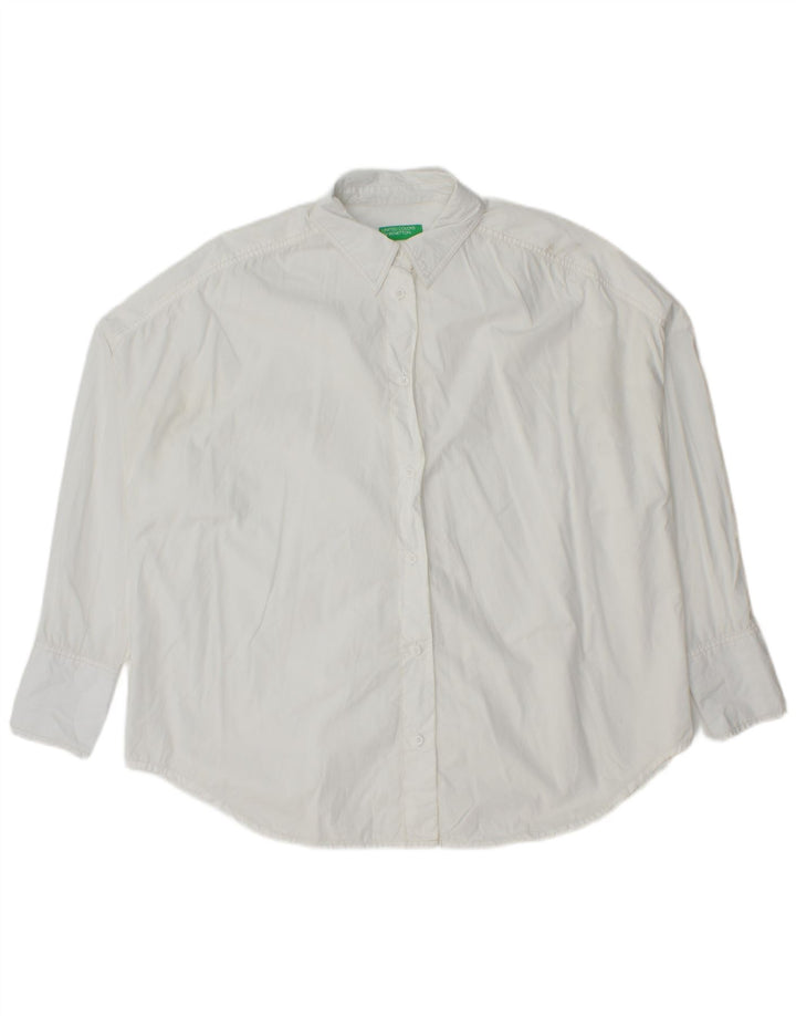 Benetton Γυναικείο πουκάμισο Oversized UK 10 Small White Βαμβακερό